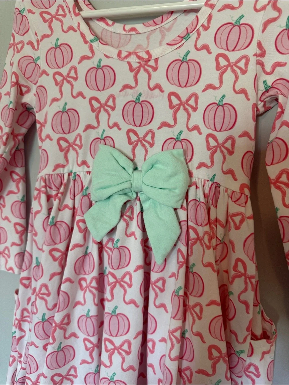 Ruffle Butts Toddler Girl Pink Pumpkin & Bow Long Sleeve Dress Size 3T Fall